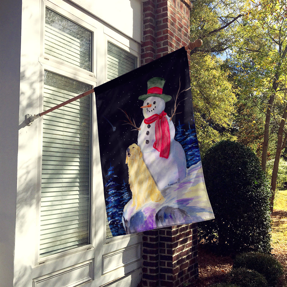 Snowman with Golden Retriever Flag Canvas House Size