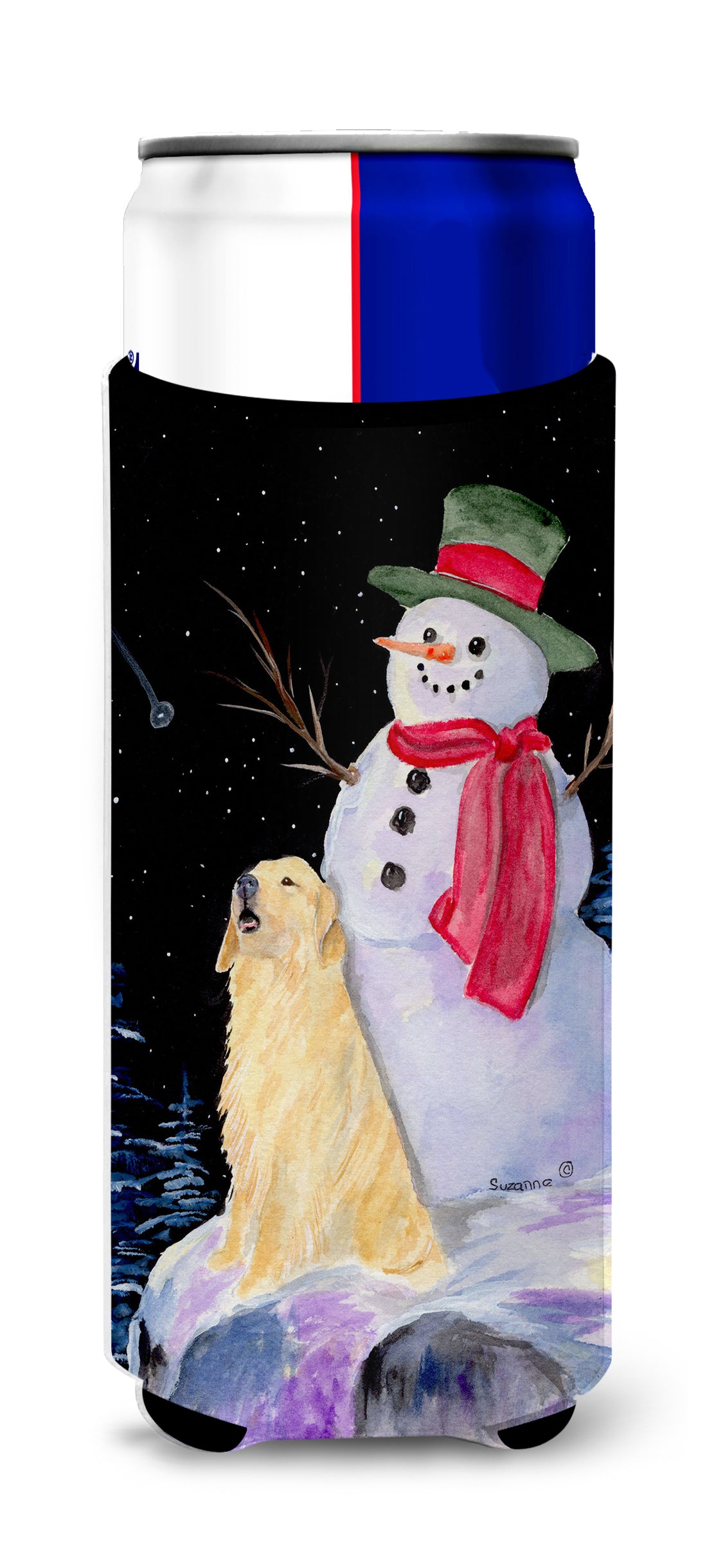 Snowman with Golden Retriever Ultra Beverage Insulators for slim cans SS8951MUK.