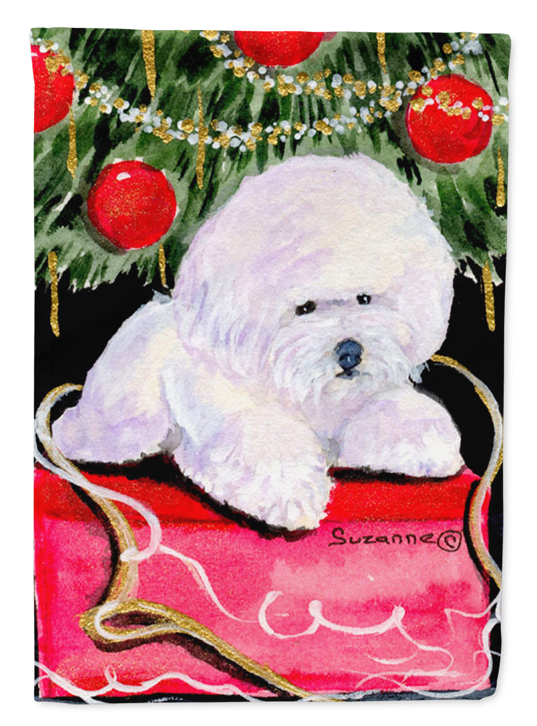 Christmas Tree with  Bichon Frise Flag Canvas House Size