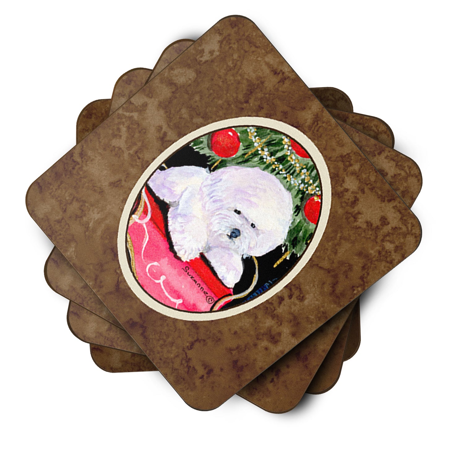 Christmas Tree with  Bichon Frise Foam Coasters Set of 4 - the-store.com