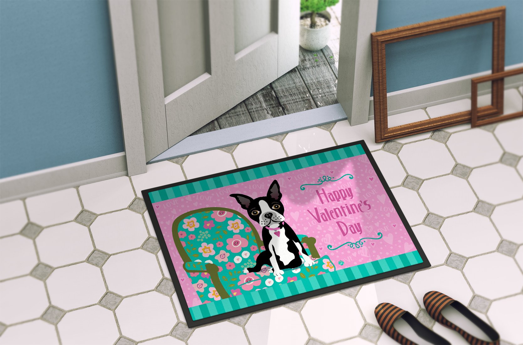 Happy Valentine's Day Boston Terrier Indoor or Outdoor Mat 24x36 VHA3001JMAT by Caroline's Treasures