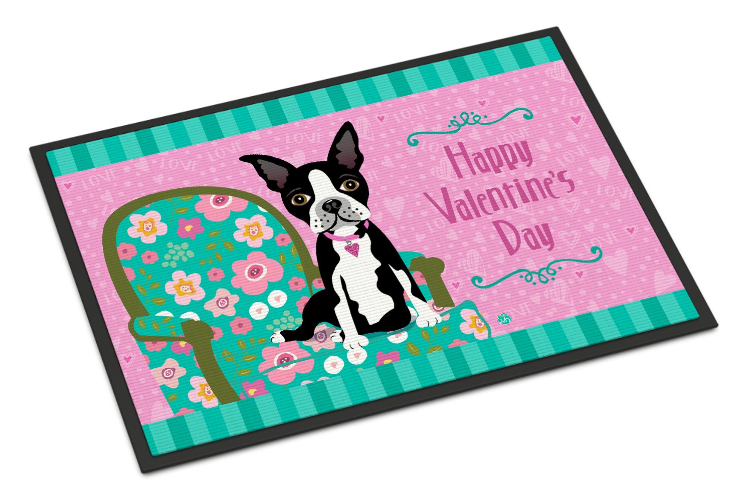 Happy Valentine's Day Boston Terrier Indoor or Outdoor Mat 24x36 VHA3001JMAT by Caroline's Treasures
