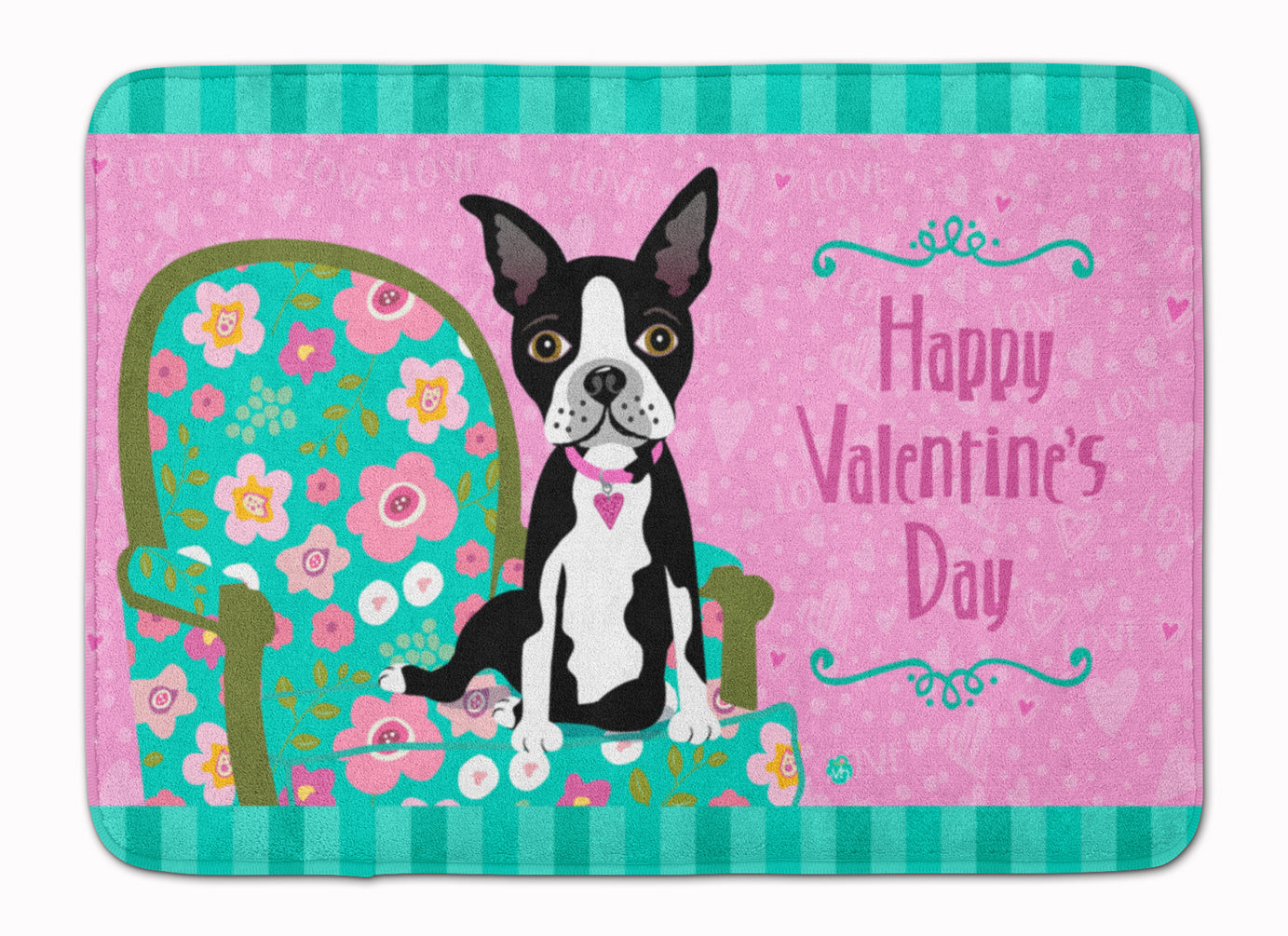 Happy Valentine's Day Boston Terrier Machine Washable Memory Foam Mat - the-store.com