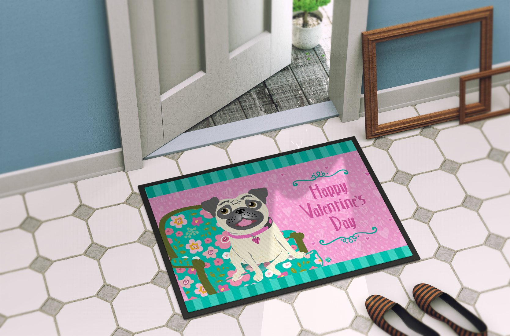 Happy Valentine's Day Pug Indoor or Outdoor Mat 24x36 VHA3002JMAT by Caroline's Treasures