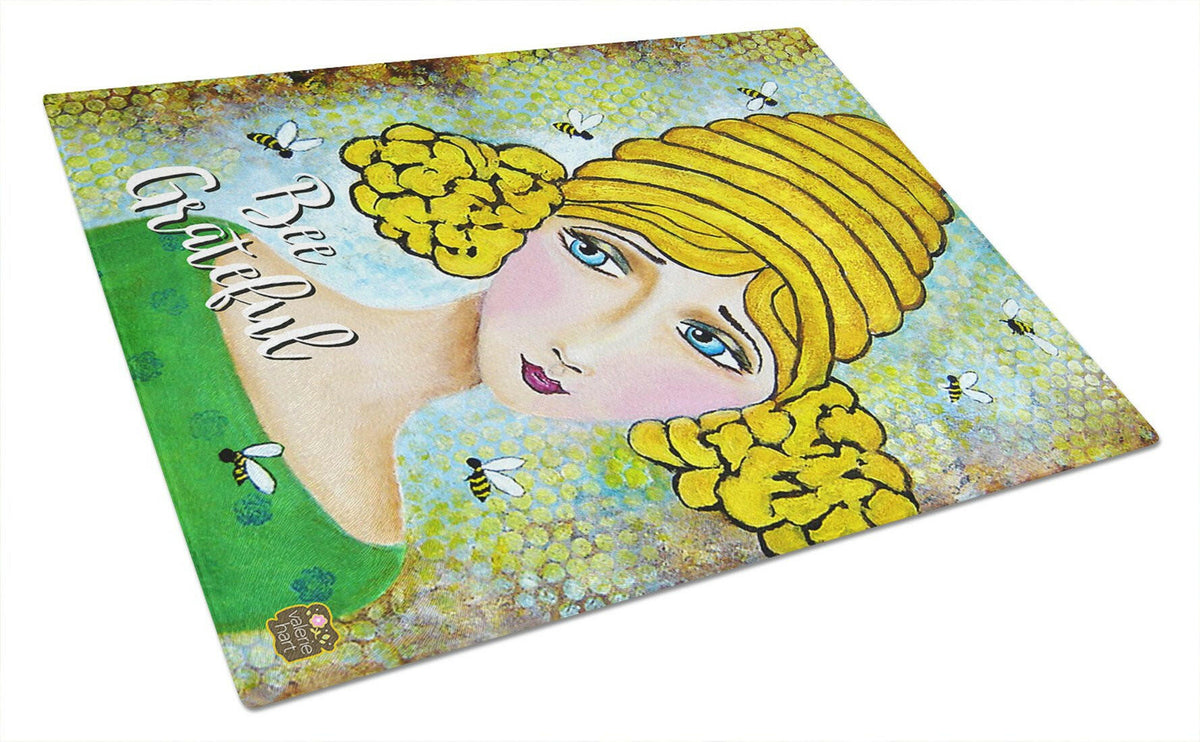 Bee Grateful Girl with Beehive Glass Cutting Board Large VHA3008LCB by Caroline&#39;s Treasures
