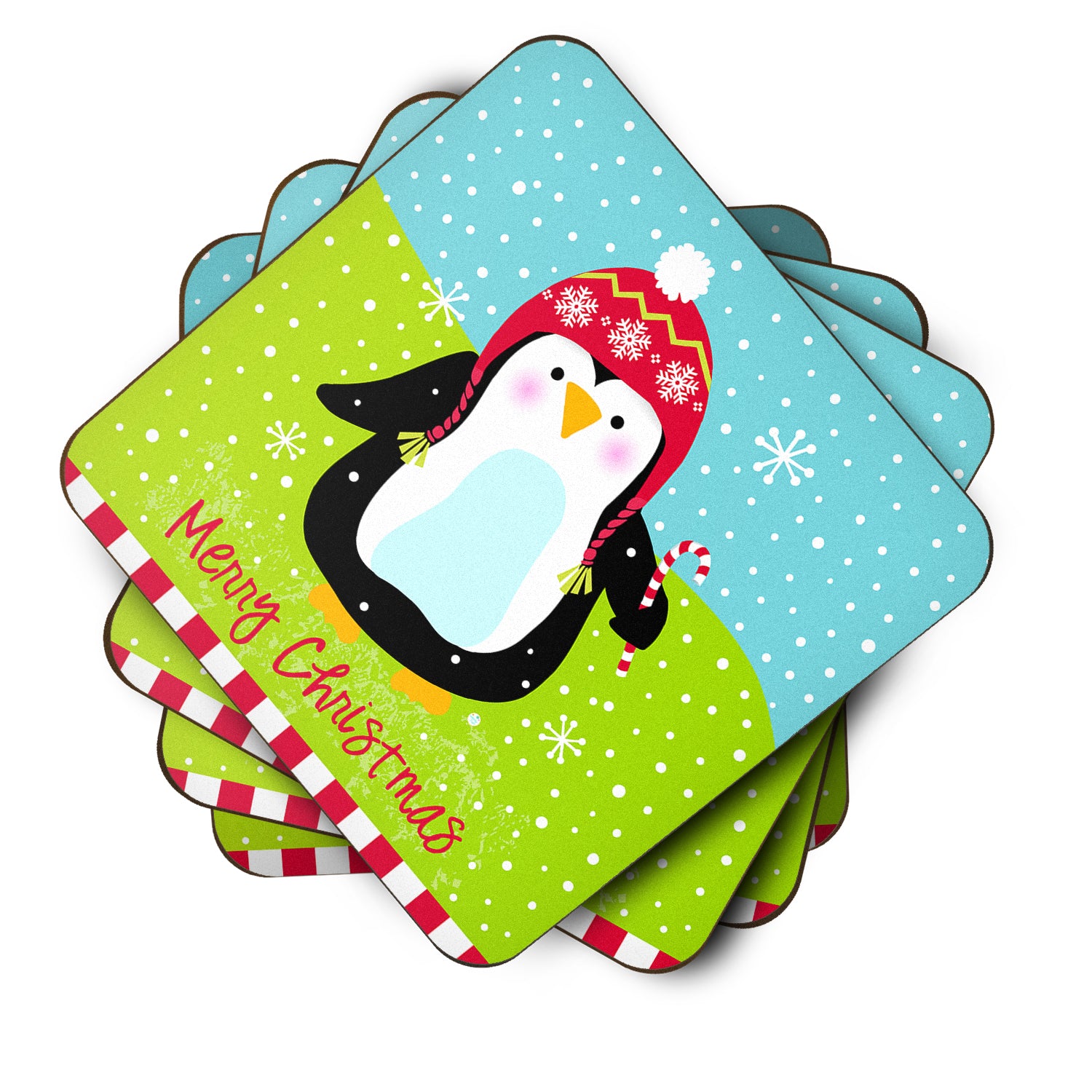Merry Christmas Happy Penguin Foam Coaster Set of 4 VHA3015FC - the-store.com