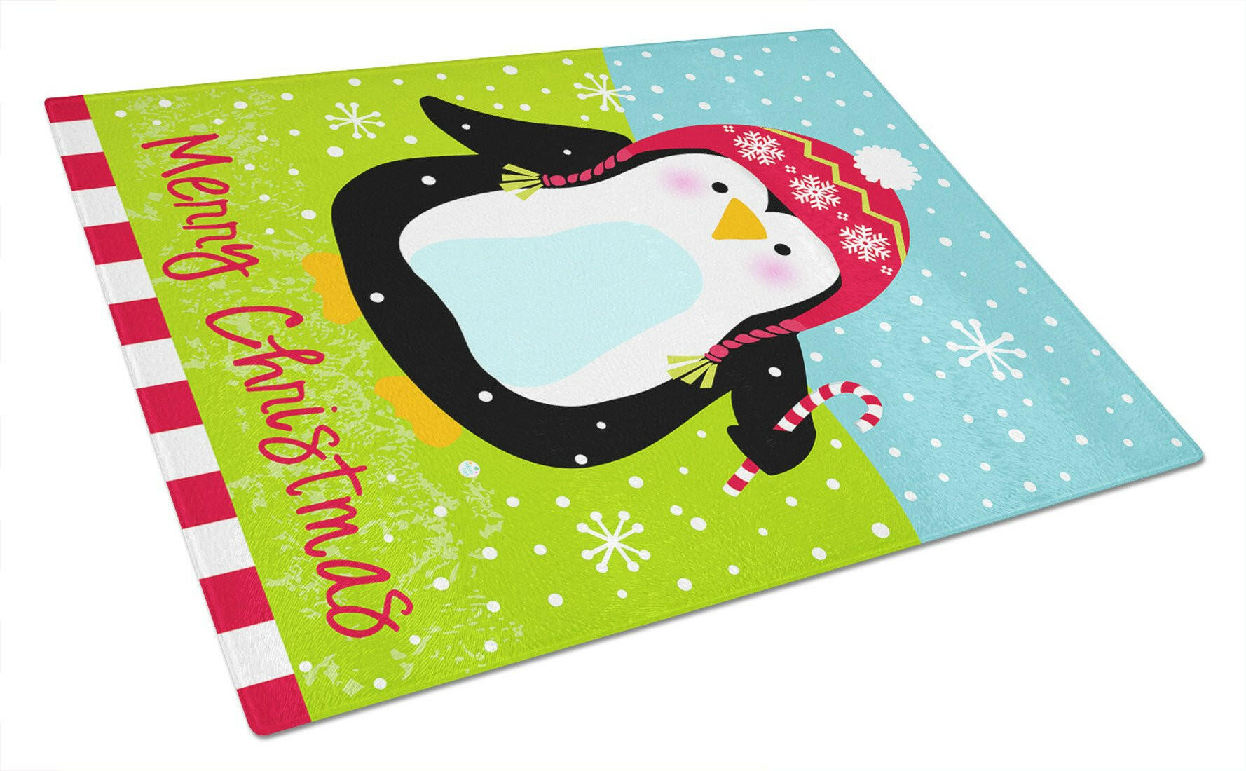 Merry Christmas Happy Penguin Glass Cutting Board Large VHA3015LCB by Caroline's Treasures