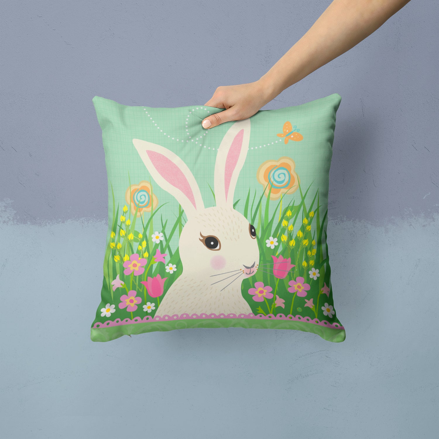 Easter Bunny Rabbit Fabric Decorative Pillow VHA3023PW1414 - the-store.com