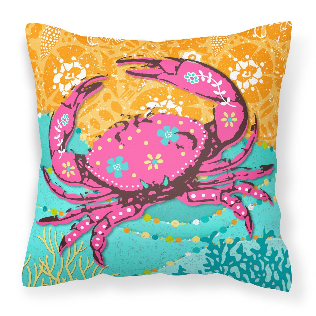 Coastal Pink Crab Fabric Decorative Pillow VHA3028PW1818 by Caroline's Treasures