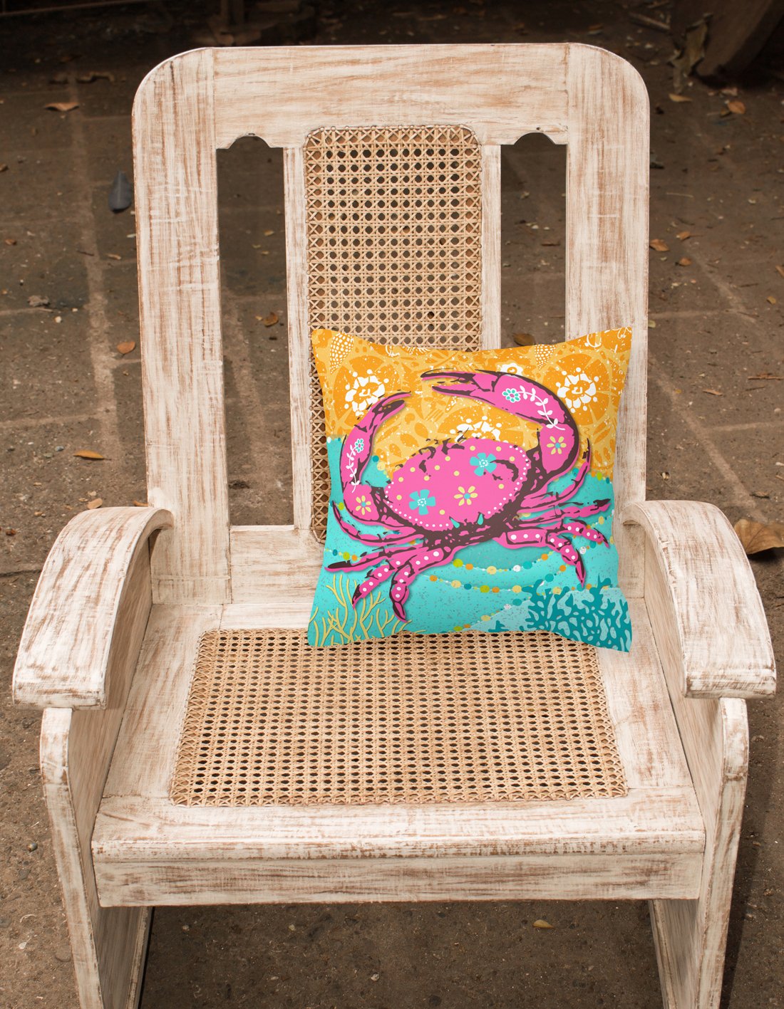 Coastal Pink Crab Fabric Decorative Pillow VHA3028PW1818 by Caroline's Treasures
