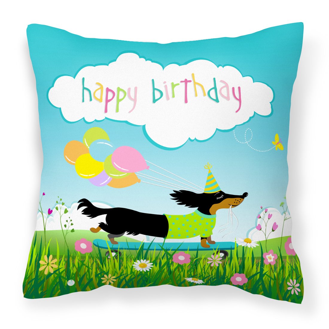 Happy Birthday Dachshund Fabric Decorative Pillow VHA3029PW1818 by Caroline's Treasures