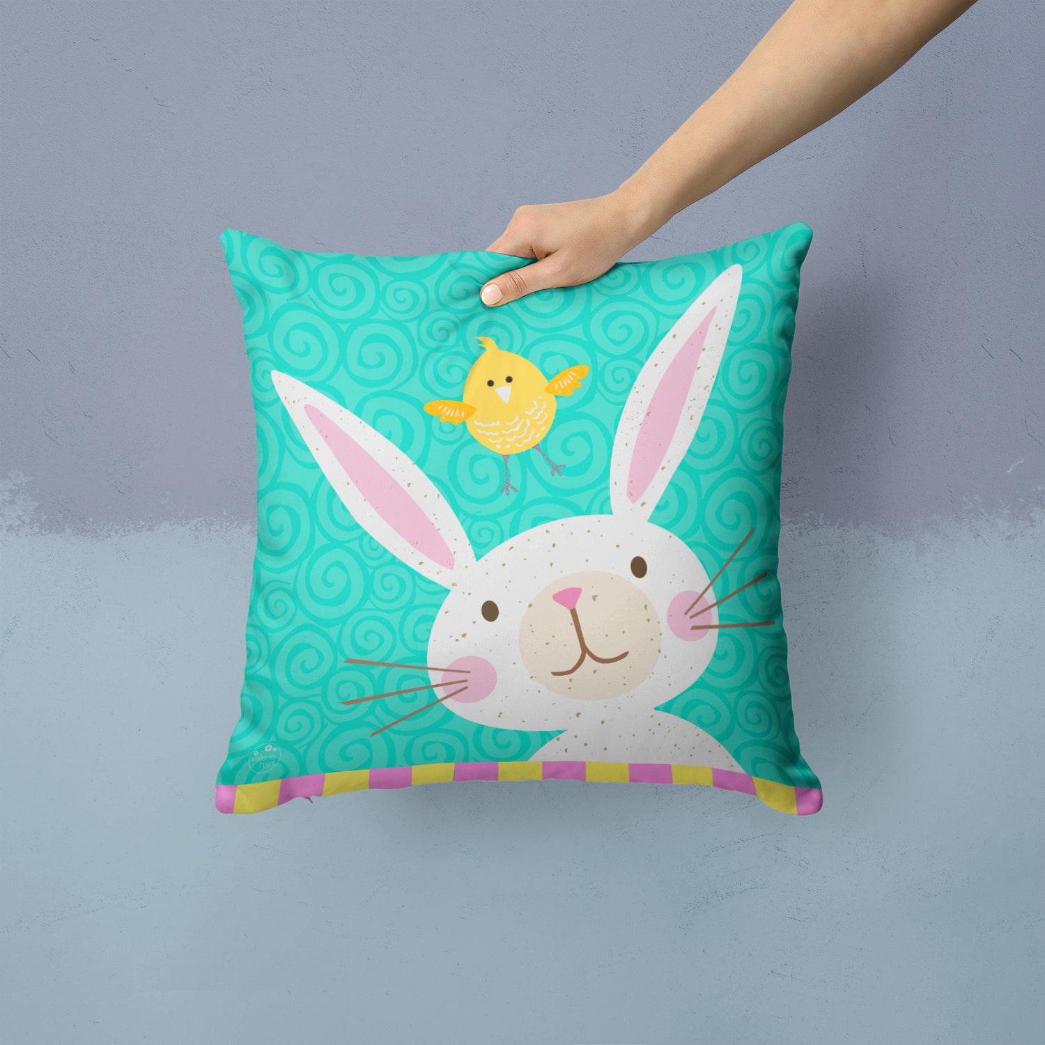 Happy Easter Rabbit Fabric Decorative Pillow VHA3032PW1414 - the-store.com