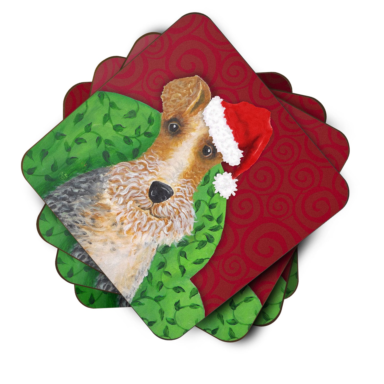 Wire Fox Terrier Christmas Foam Coaster Set of 4 VHA3040FC - the-store.com
