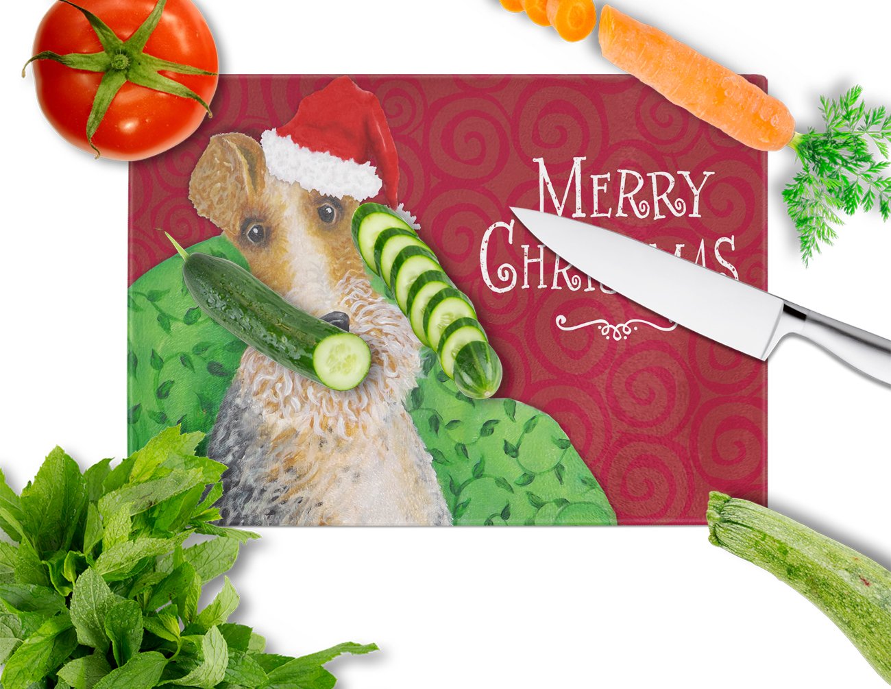 Wire Fox Terrier Christmas Glass Cutting Board Large VHA3040LCB by Caroline's Treasures