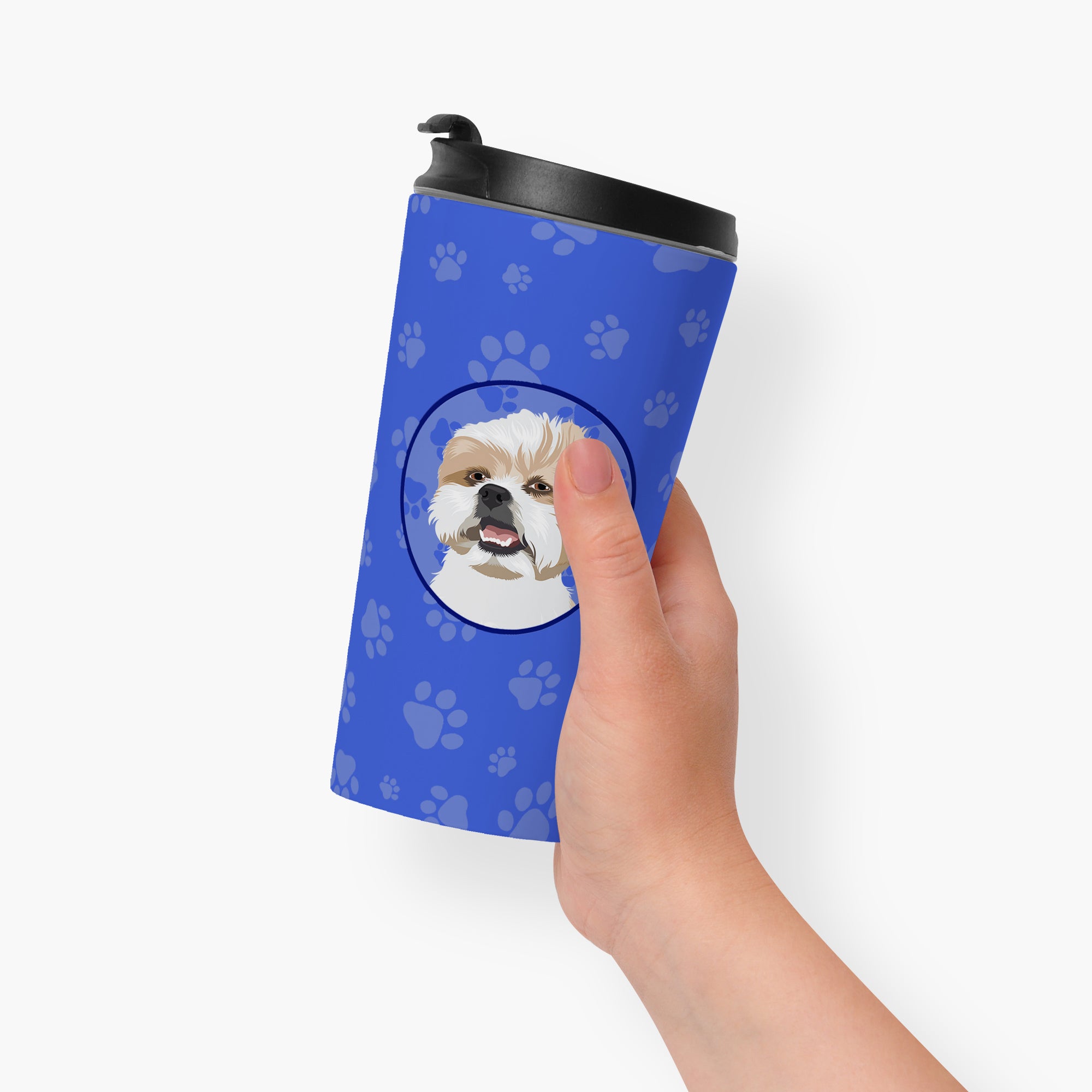 Shih-Tzu Silver Gold and White  Stainless Steel 16 oz  Tumbler - the-store.com