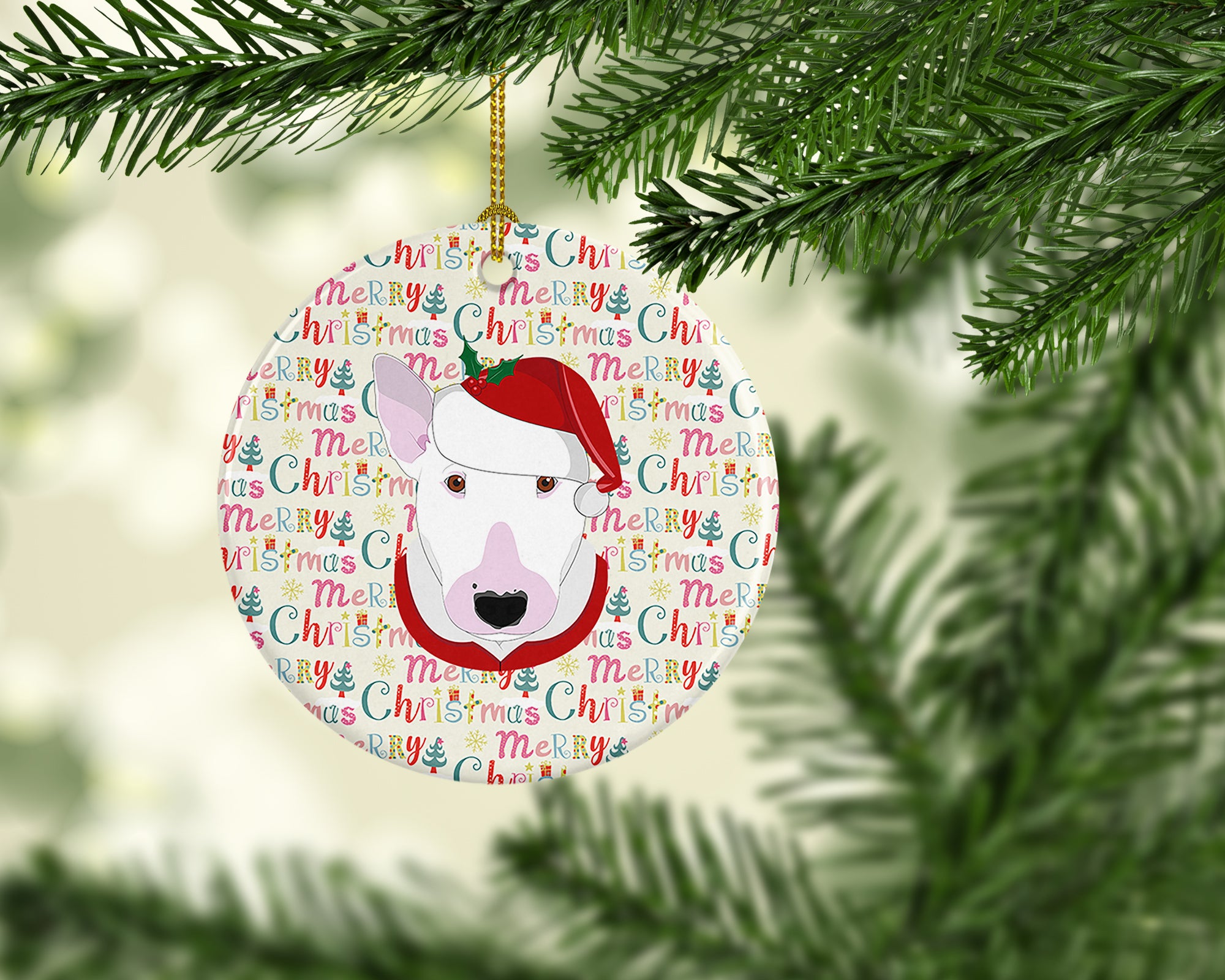 Buy this Bull Terrier Merry Christmas Ceramic Ornament