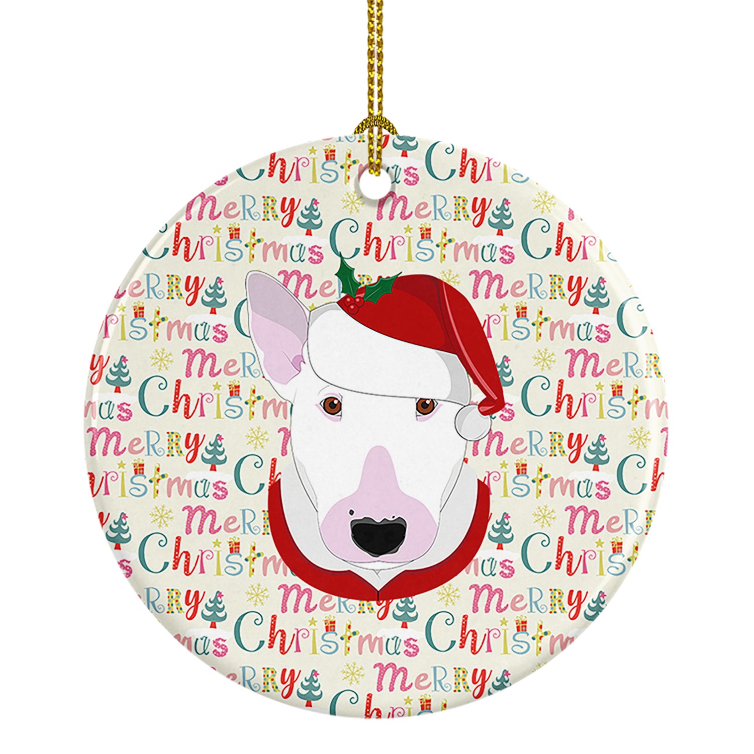 Buy this Bull Terrier Merry Christmas Ceramic Ornament