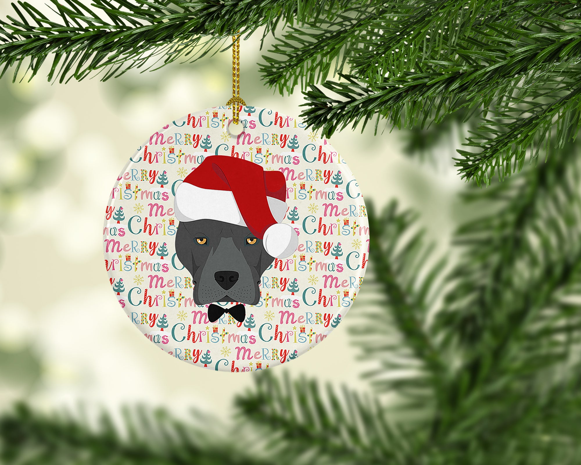 Buy this Staffordshire Bull Terrier Merry Christmas Ceramic Ornament