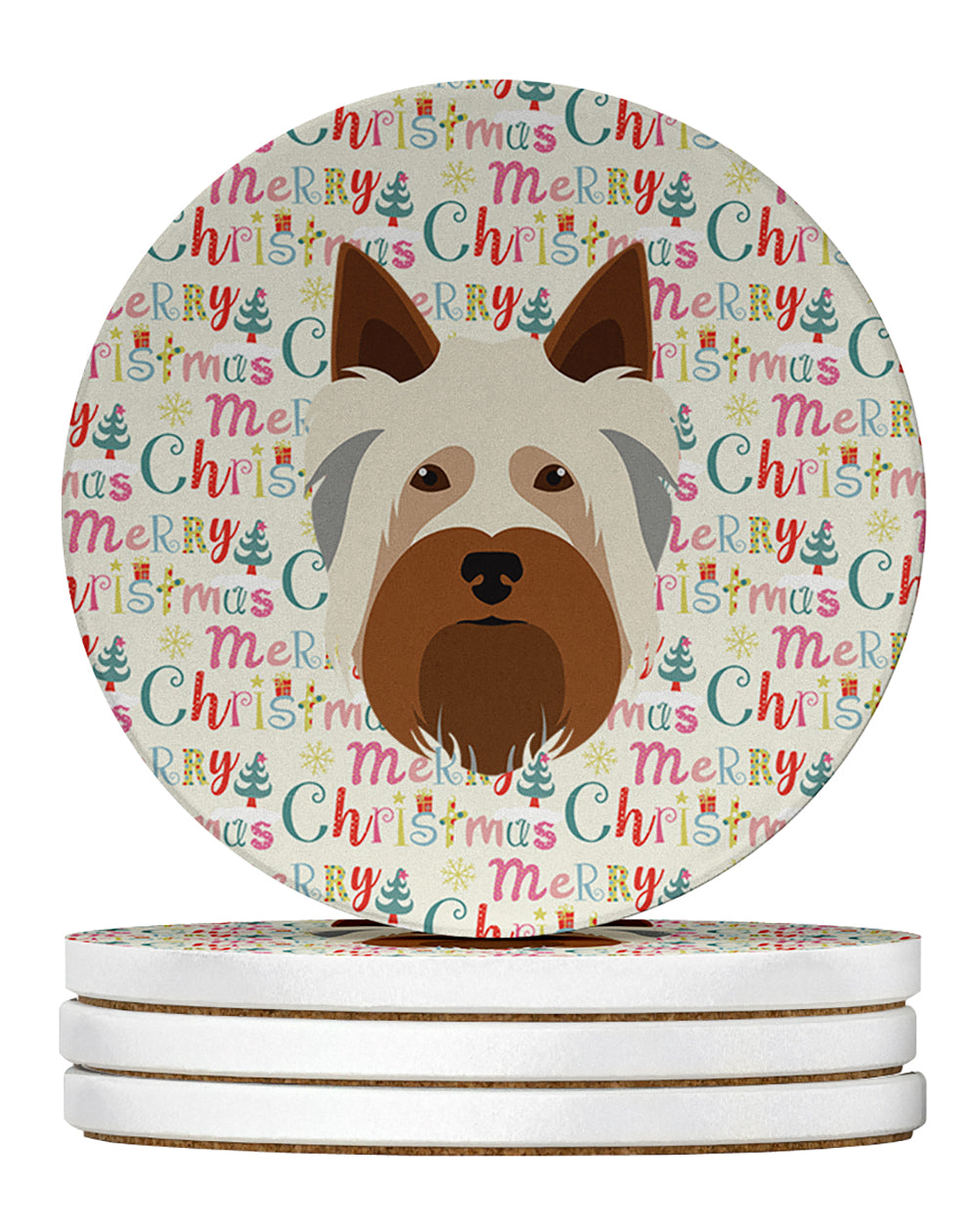 Buy this Australian Silky Terrier Merry Christmas Large Sandstone Coasters Pack of 4
