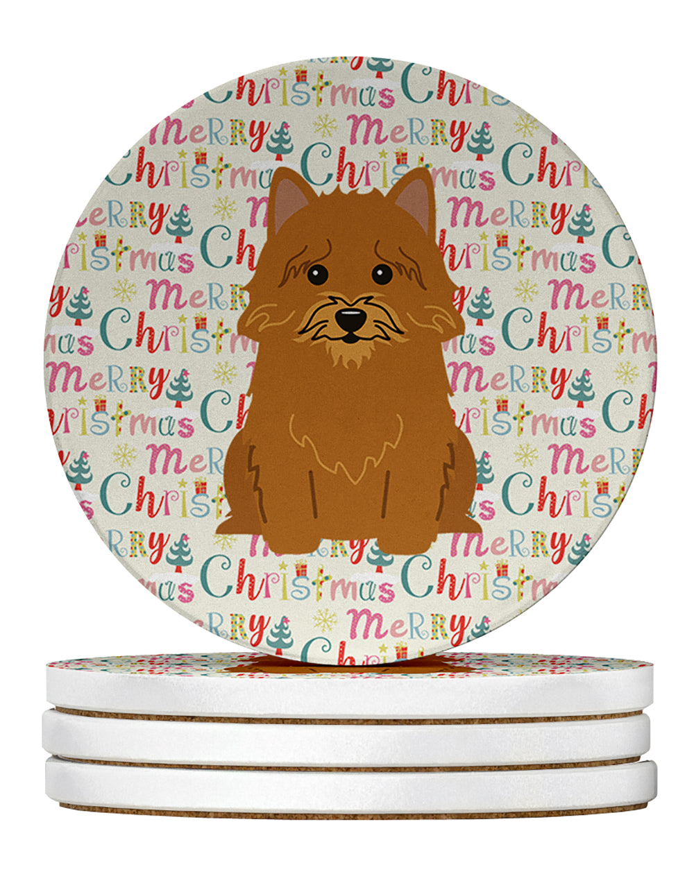 Buy this Merry Christmas Norwich Terrier Large Sandstone Coasters Pack of 4