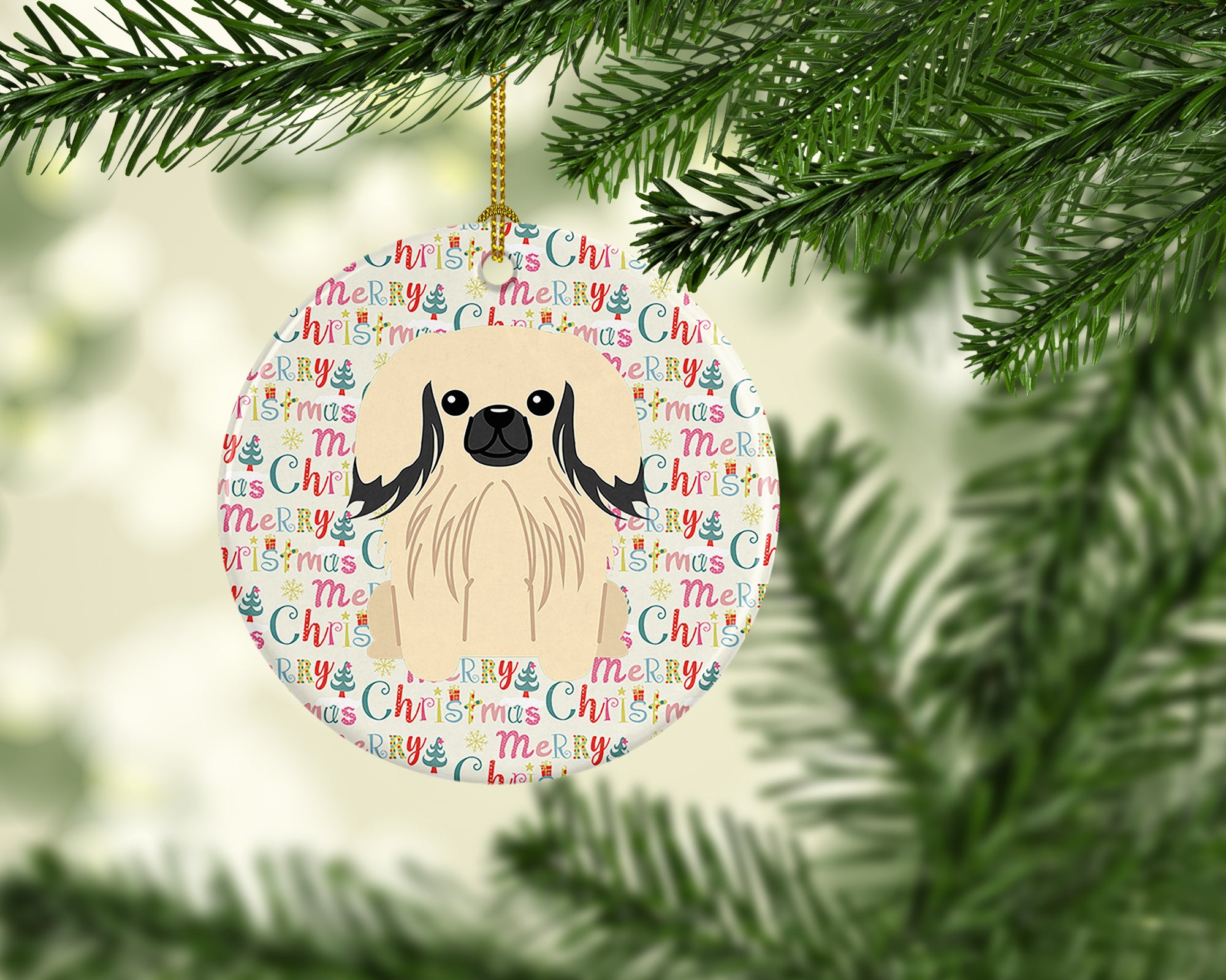 Buy this Merry Christmas Pekingese Cream Ceramic Ornament