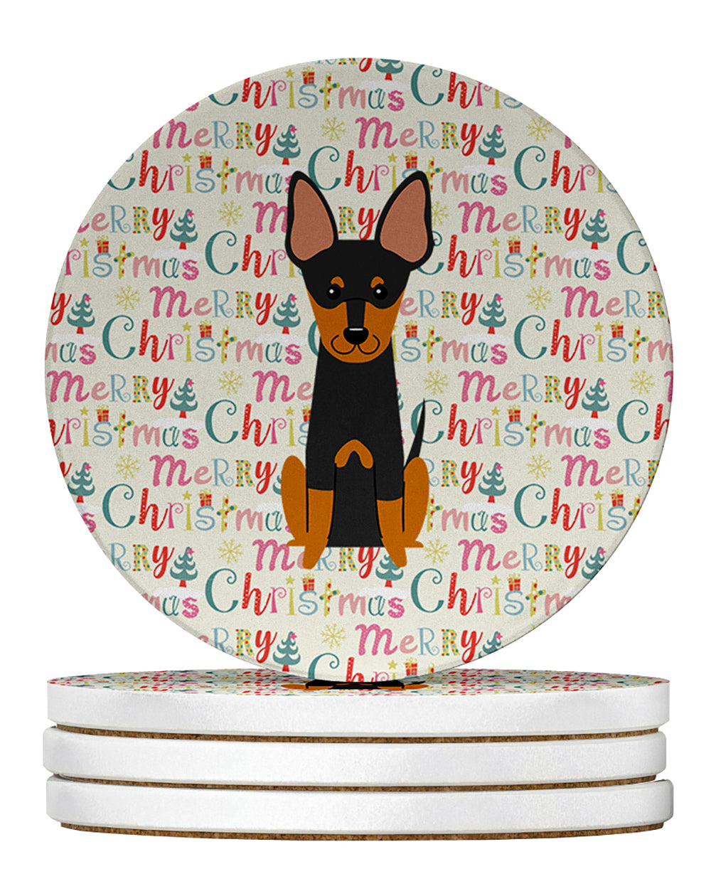 Buy this Merry Christmas English Toy Terrier Large Sandstone Coasters Pack of 4