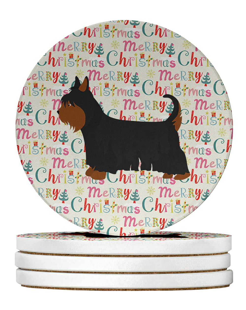 Buy this Australian Silky Terrier Merry Christmas Large Sandstone Coasters Pack of 4