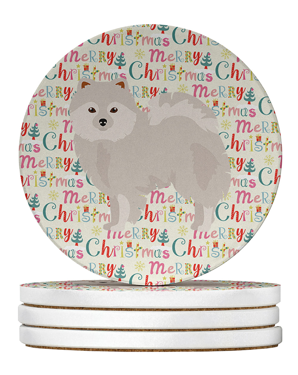 Buy this Japanese Spitz Merry Christmas Large Sandstone Coasters Pack of 4