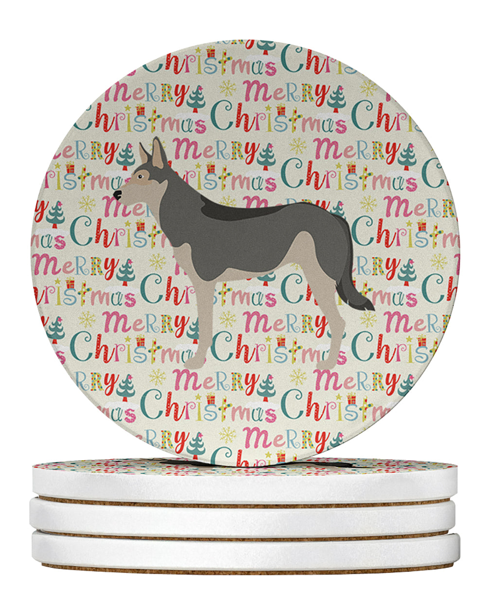 Buy this Saarloos Wolfdog Merry Christmas Large Sandstone Coasters Pack of 4