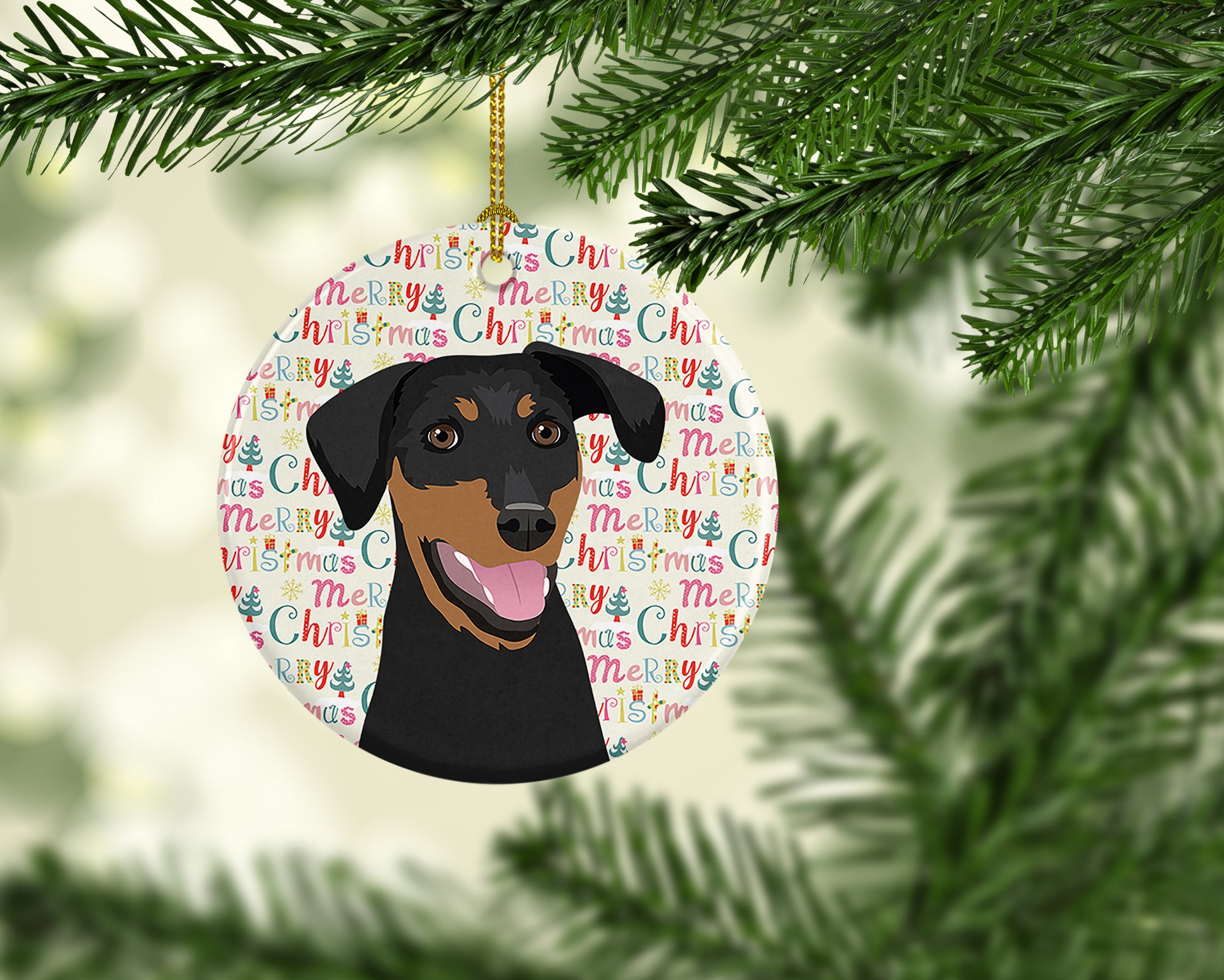 Buy this Doberman Pinscher Black and Rust Natural Ears #1 Christmas Ceramic Ornament
