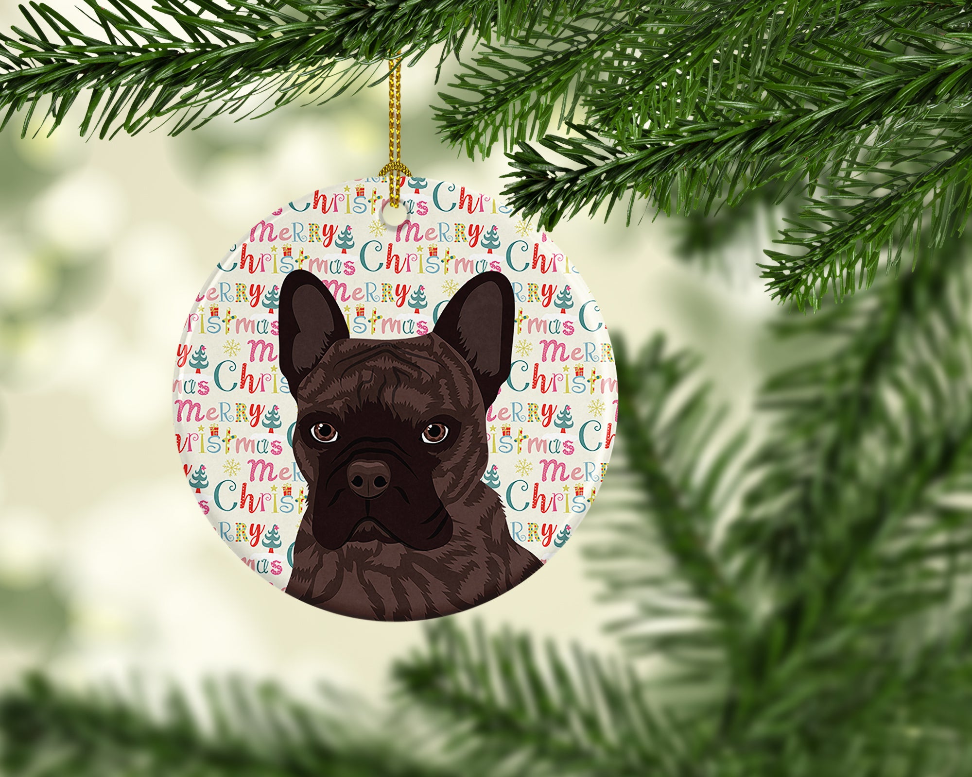 Buy this French Bulldog Brindle #1 Christmas Ceramic Ornament