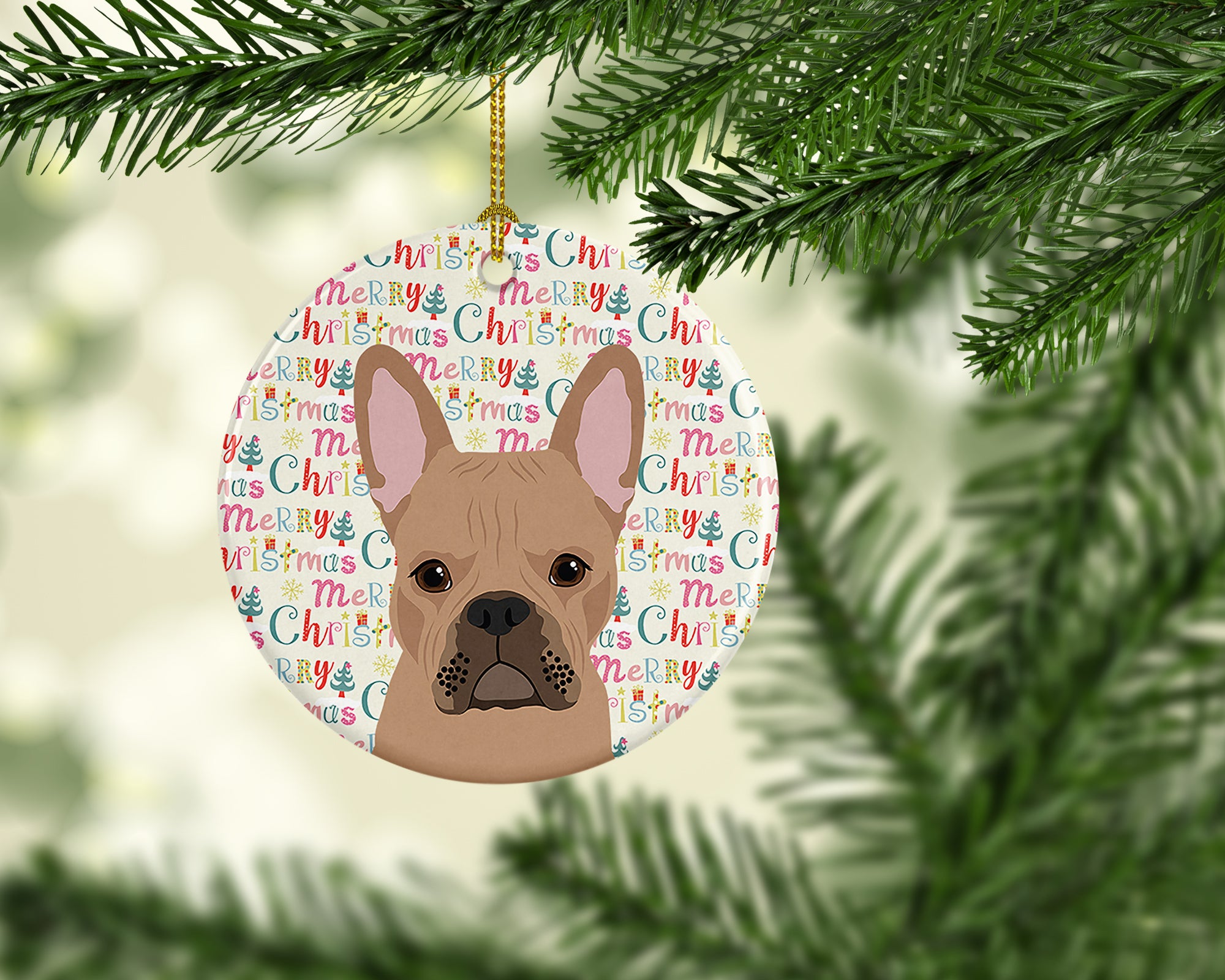 Buy this French Bulldog Cream Christmas Ceramic Ornament