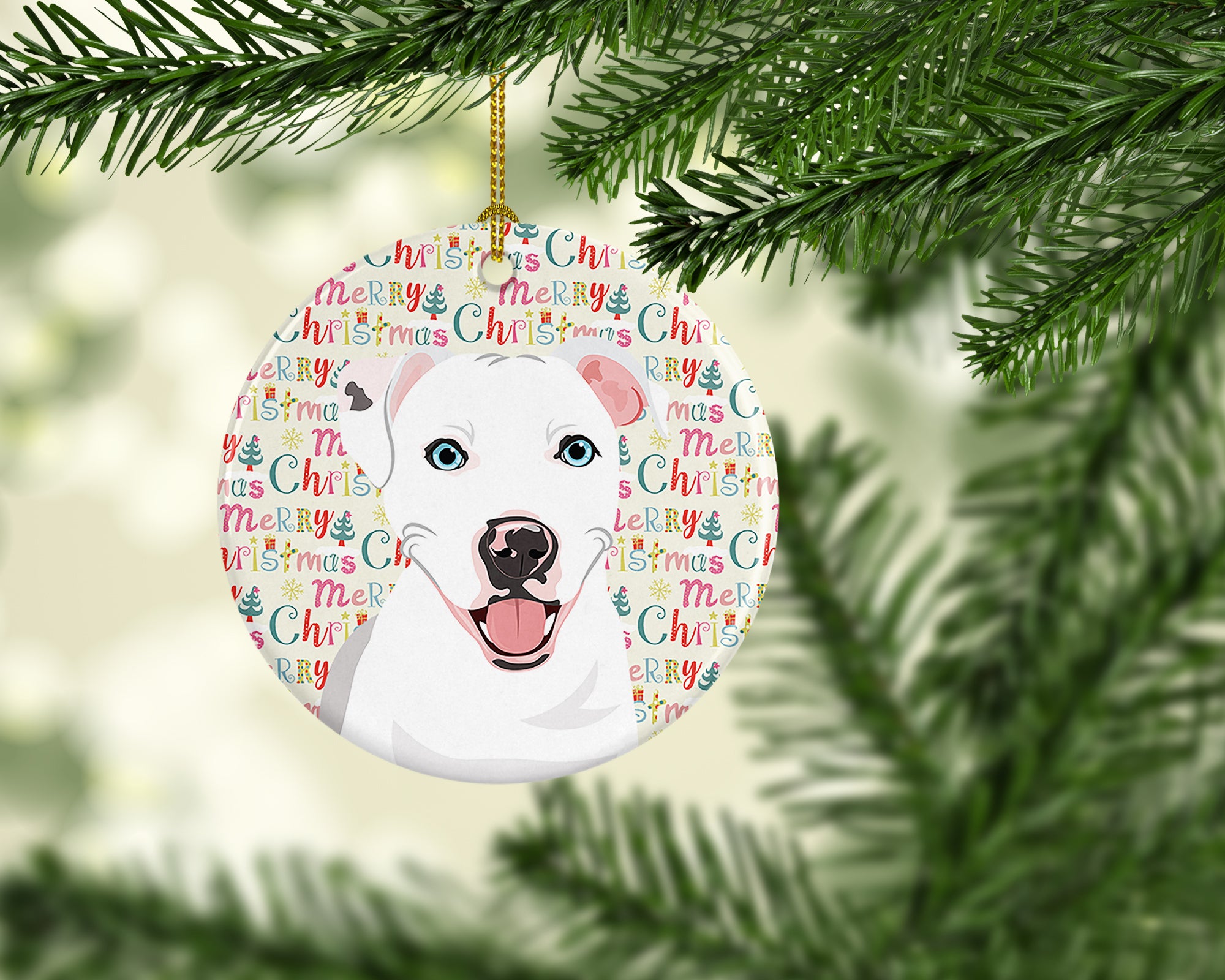 Buy this Pit Bull White #1 Christmas Ceramic Ornament