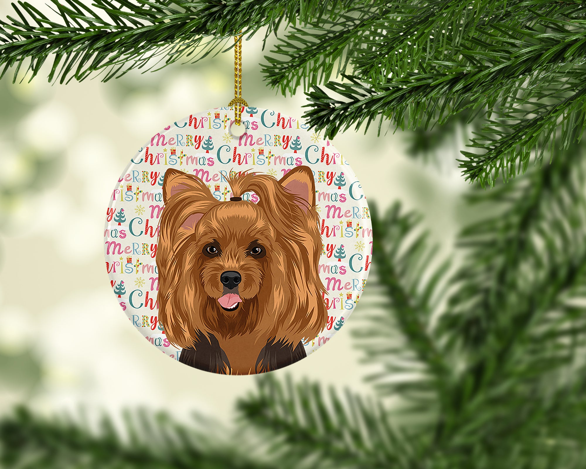 Buy this Yorkie Black and Gold #1 Christmas Ceramic Ornament