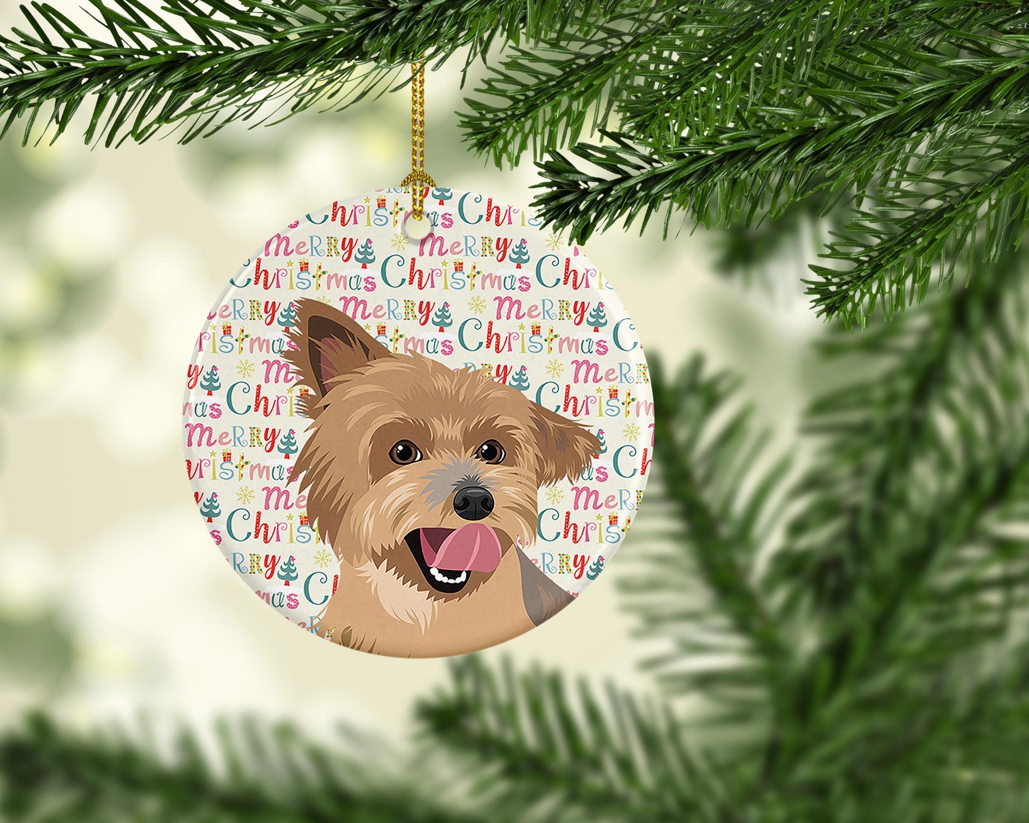 Buy this Yorkie Blue and Gold Christmas Ceramic Ornament
