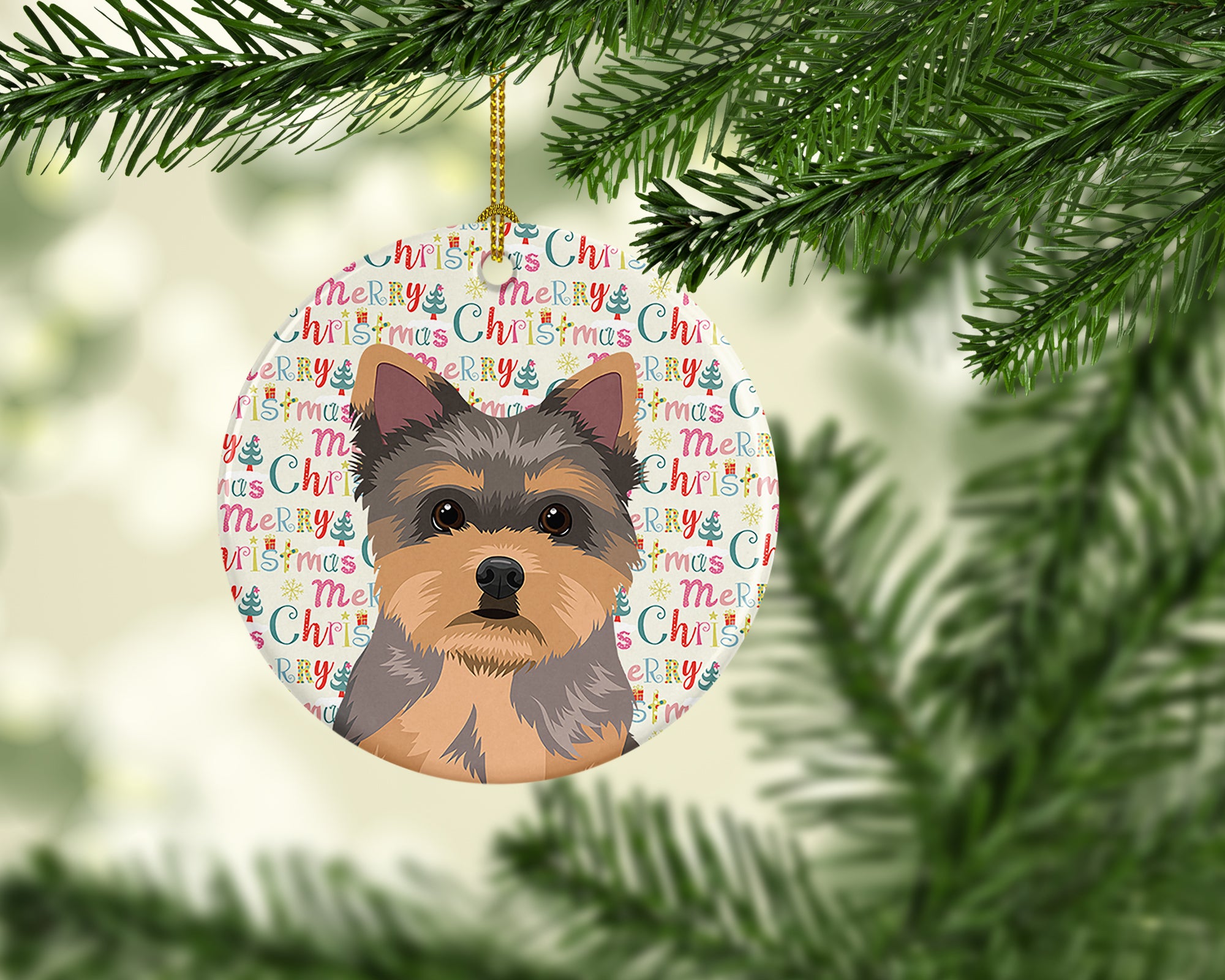 Buy this Yorkie Chocolate Puppy Christmas Ceramic Ornament