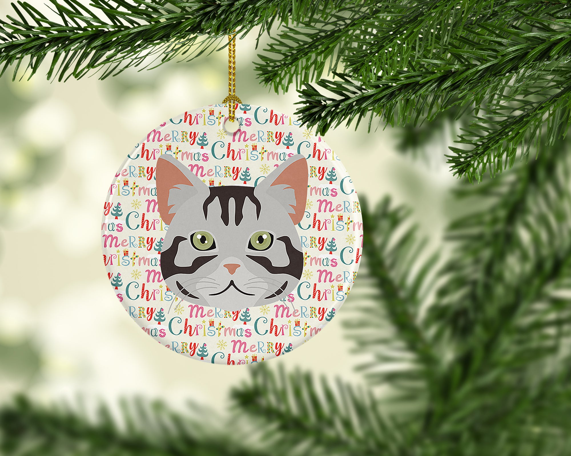 American Shorthair Cat Christmas Ceramic Ornament - the-store.com
