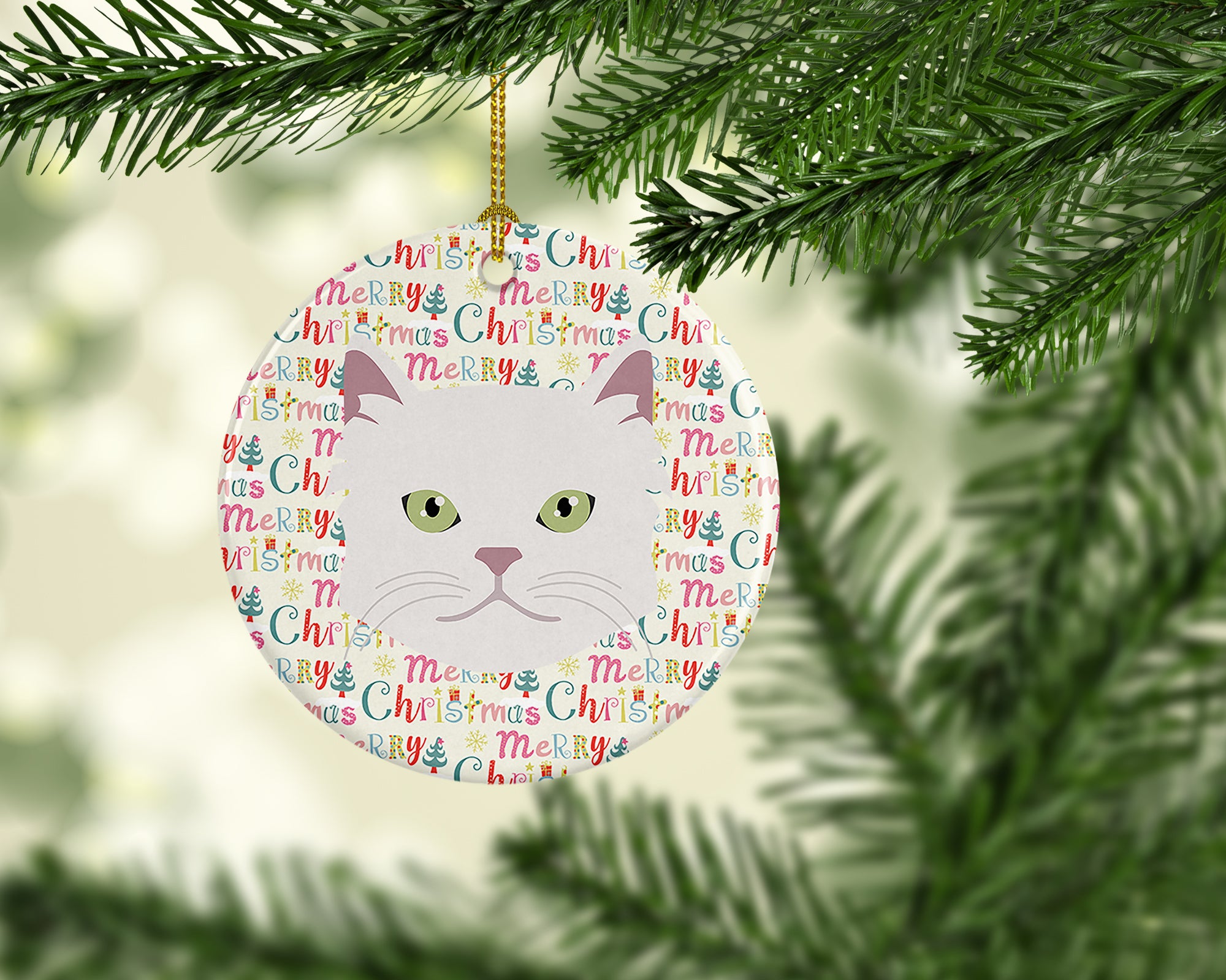 Asian Semi Longhaired Cat Christmas Ceramic Ornament - the-store.com