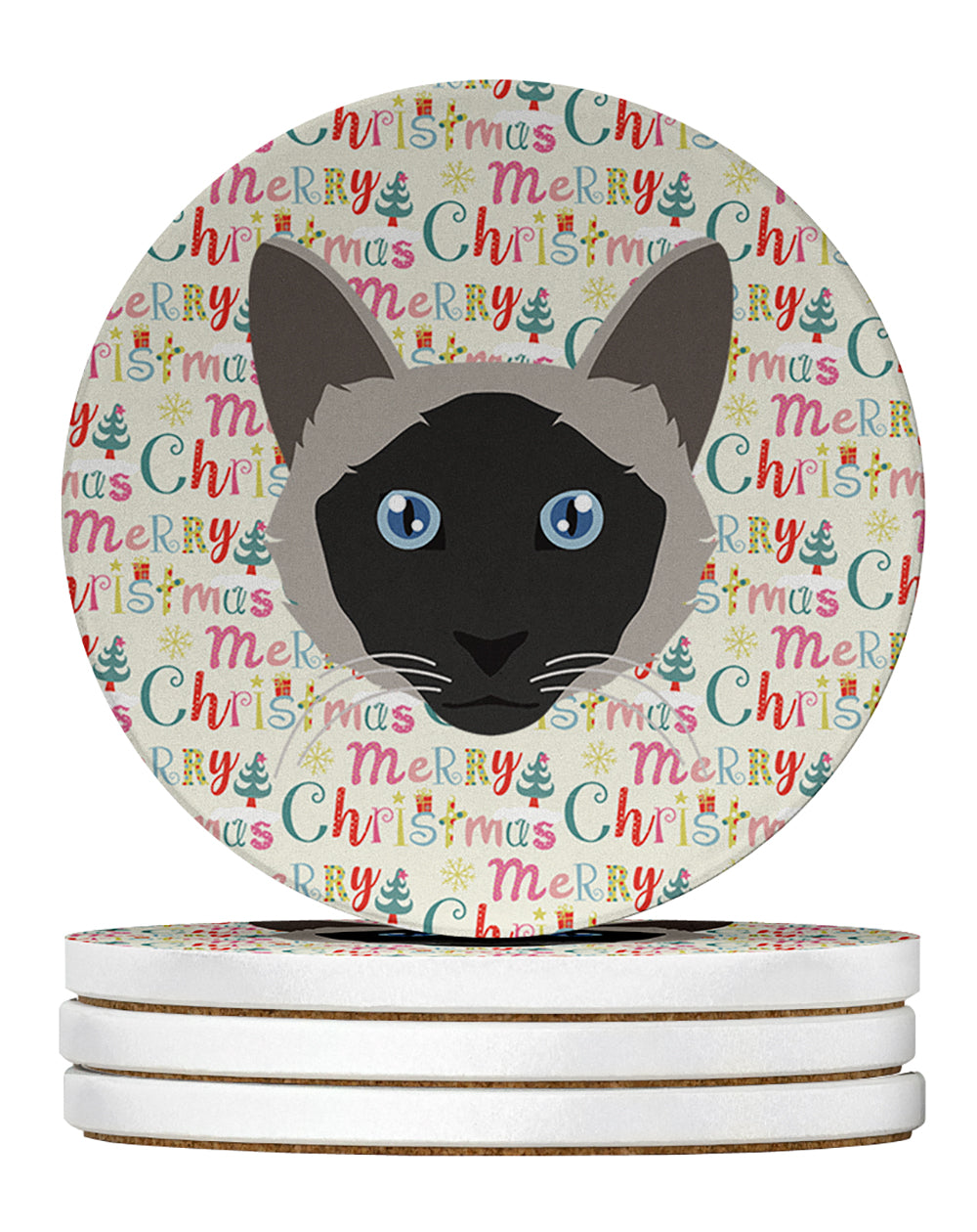 Buy this Balinese Cat Christmas Large Sandstone Coasters Pack of 4