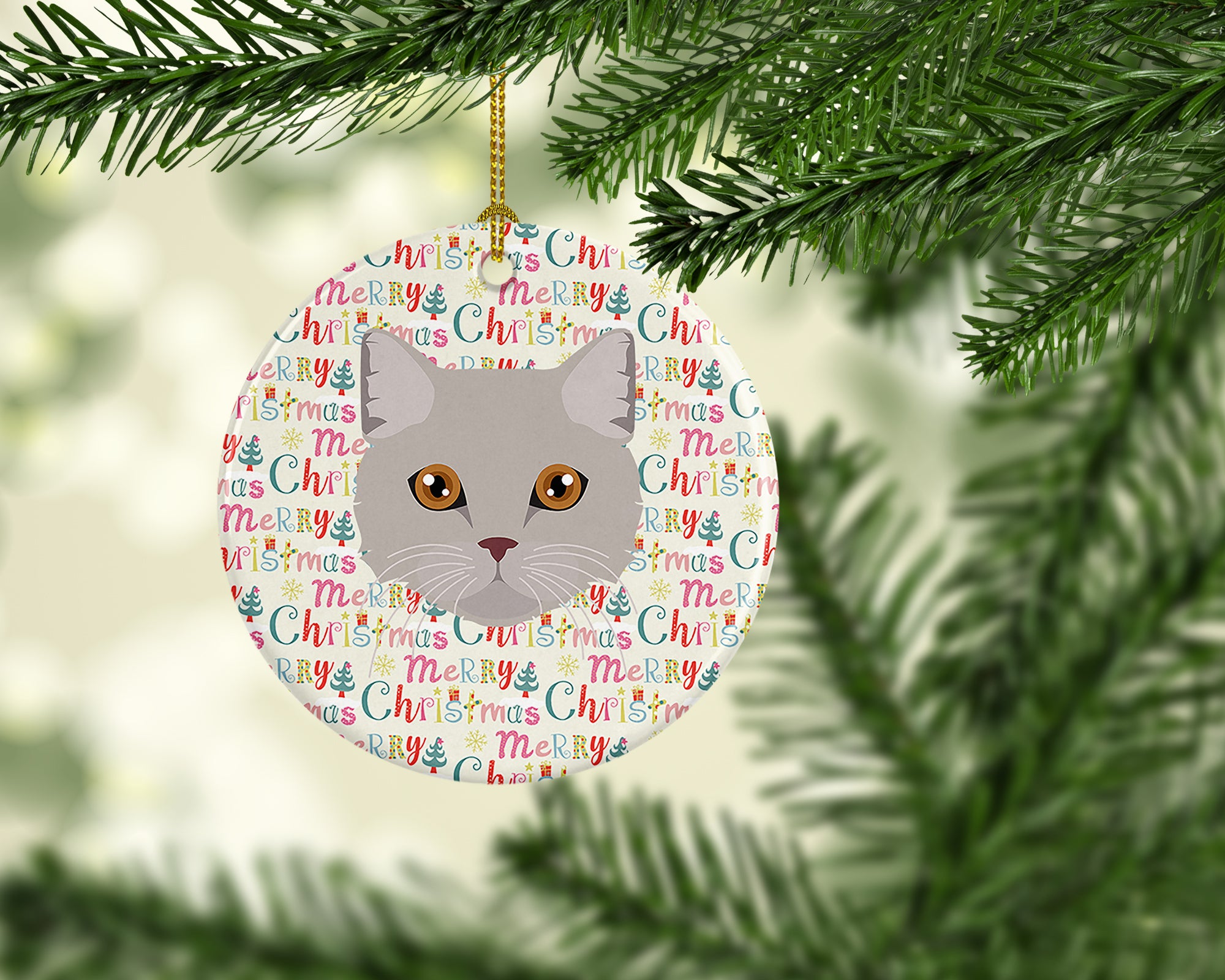 Brazilian Semi Longhair Cat Christmas Ceramic Ornament - the-store.com