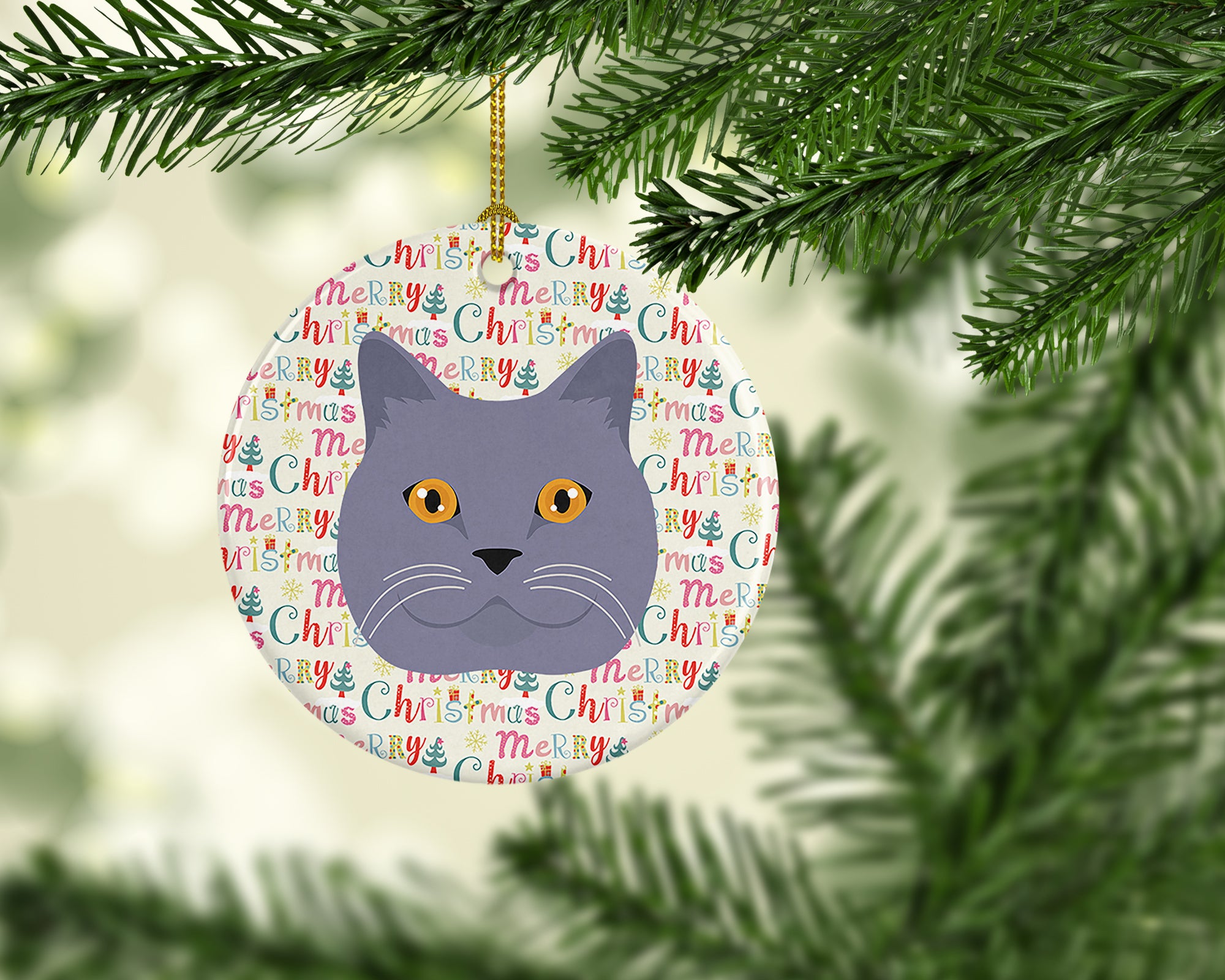 British Shorthair Cat Christmas Ceramic Ornament - the-store.com