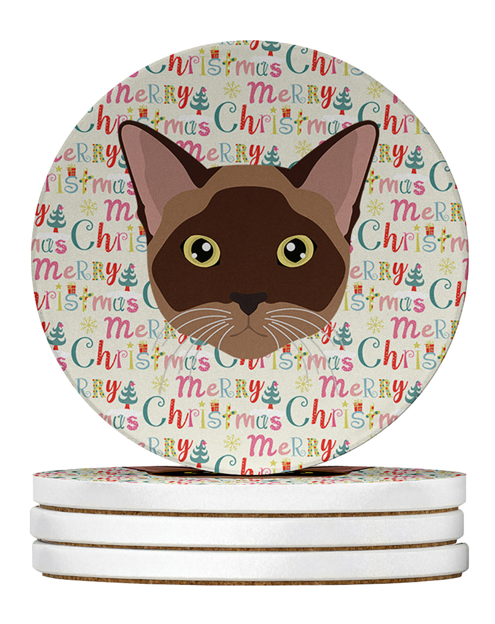 Buy this Burmese Cat Christmas Large Sandstone Coasters Pack of 4