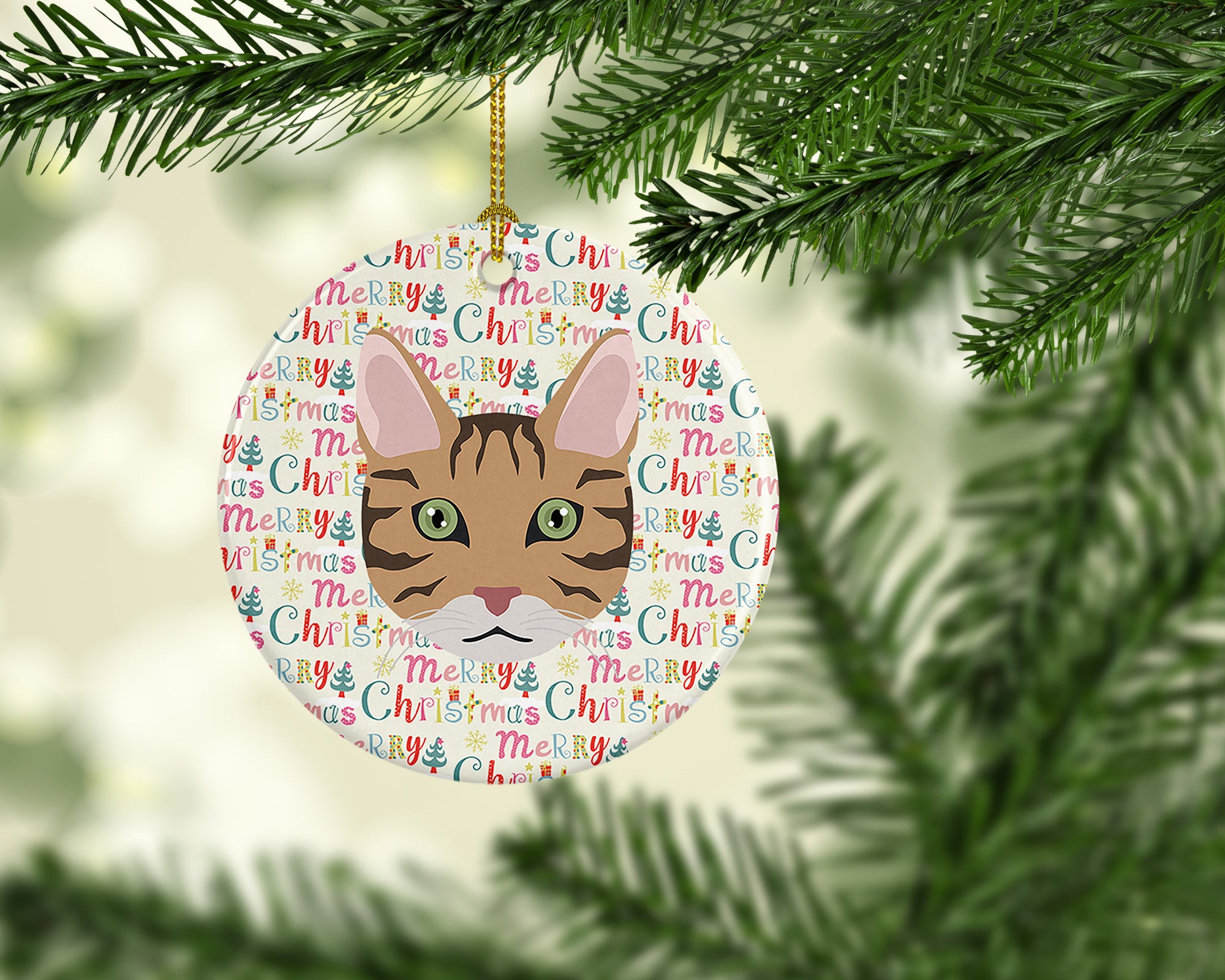 California Spangled Cat Christmas Ceramic Ornament - the-store.com
