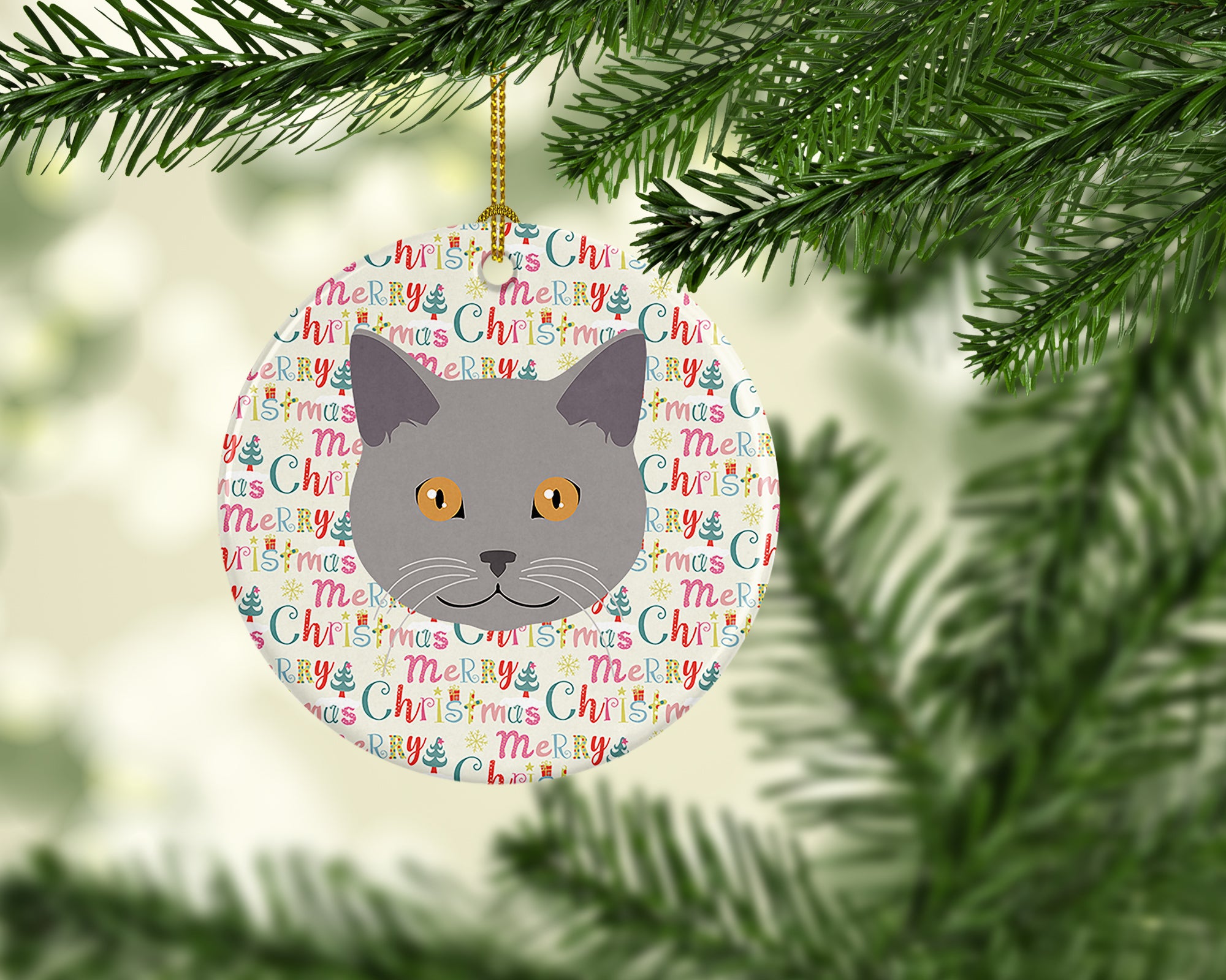 Chartreux Cat Christmas Ceramic Ornament - the-store.com