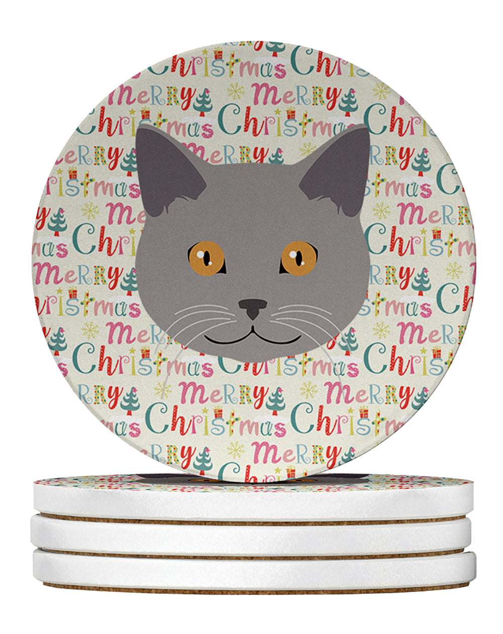 Buy this Chartreux Cat Christmas Large Sandstone Coasters Pack of 4