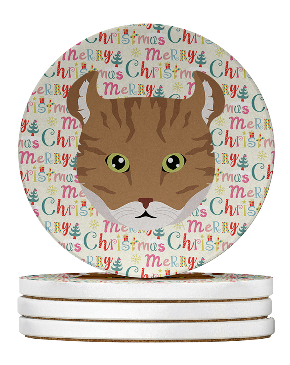 Buy this Highlander Lynx Cat Christmas Large Sandstone Coasters Pack of 4