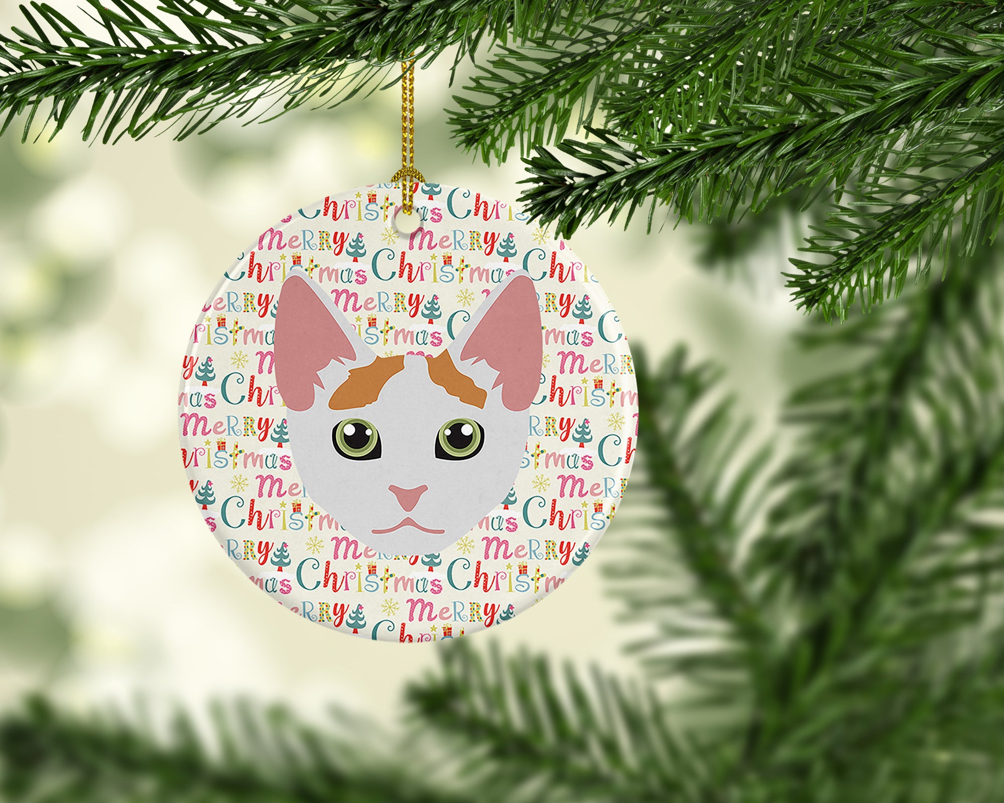 Japanese Bobtail Cat Christmas Ceramic Ornament - the-store.com