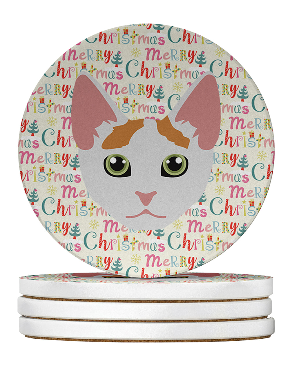 Buy this Japanese Bobtail Cat Christmas Large Sandstone Coasters Pack of 4