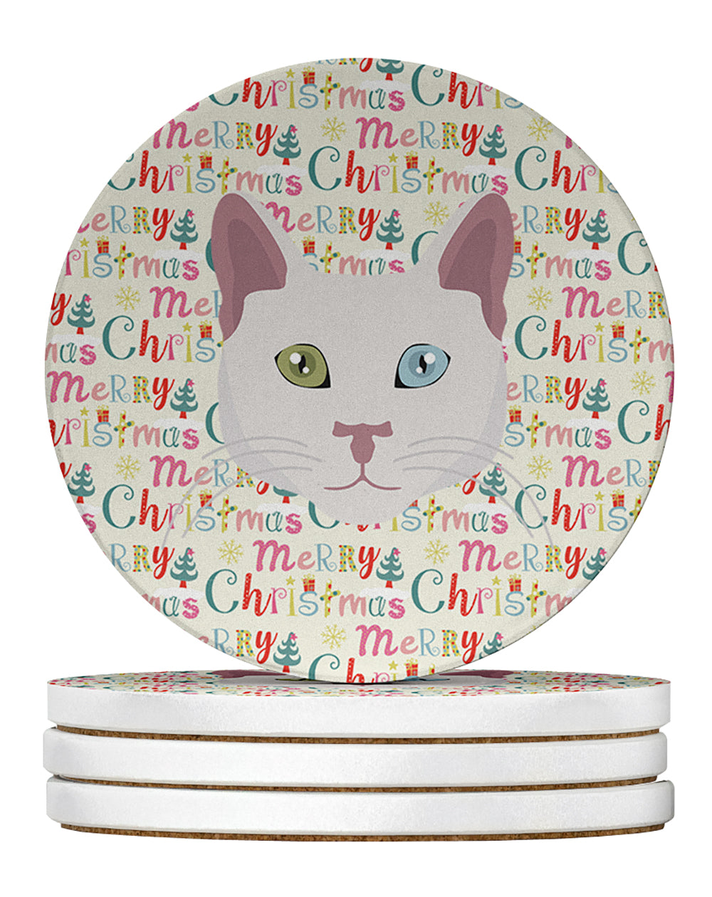 Buy this Khao Manee Cat Christmas Large Sandstone Coasters Pack of 4