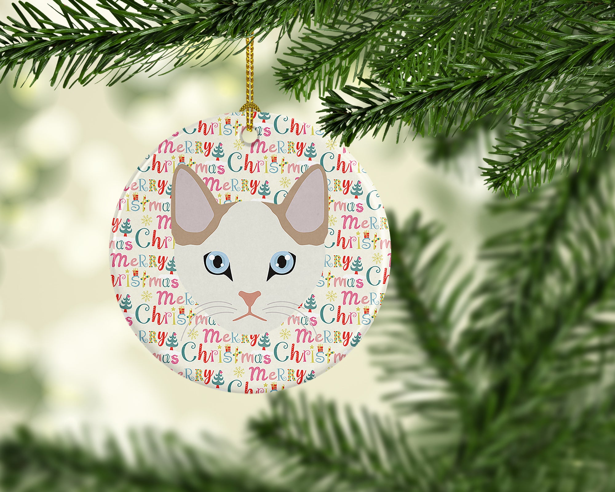 Korean Bobtail Cat Christmas Ceramic Ornament - the-store.com